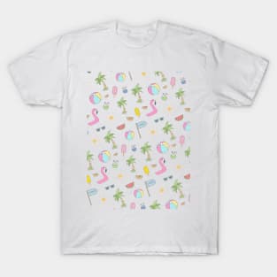 Pattern: Summer Fun (palm trees, flamingo pool float, and fruity tropical drinks) T-Shirt